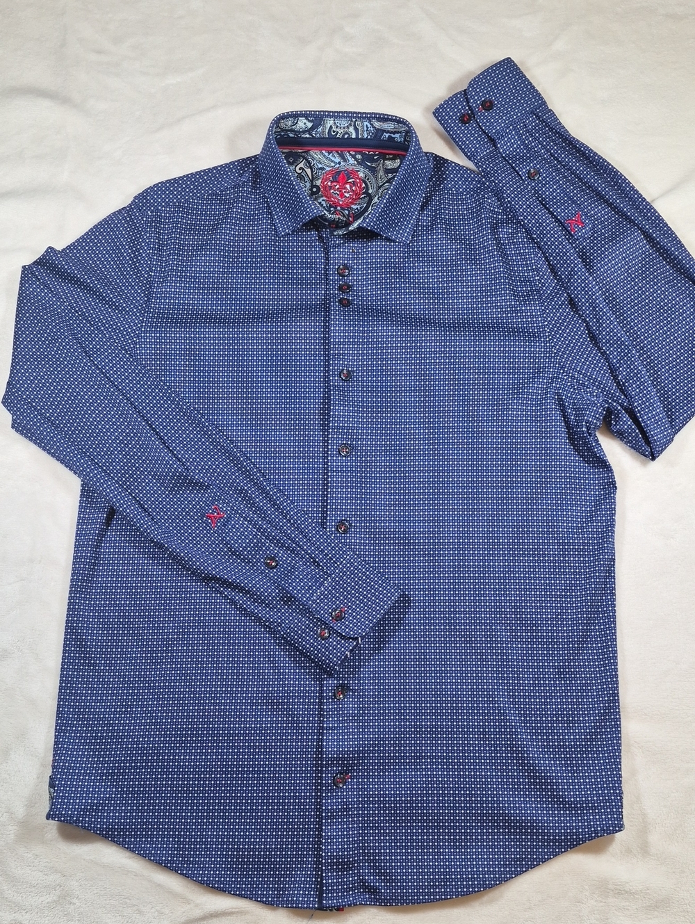 Men's Blue Microdot Long-Sleeve Dress Shirt